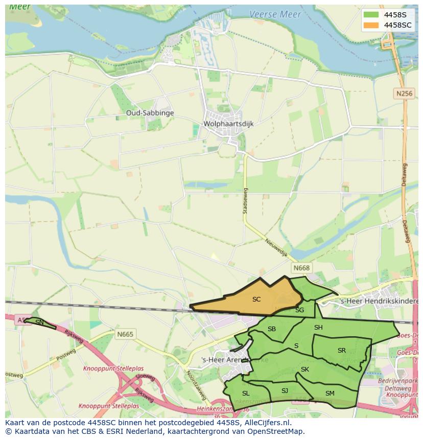 Afbeelding van het postcodegebied 4458 SC op de kaart.