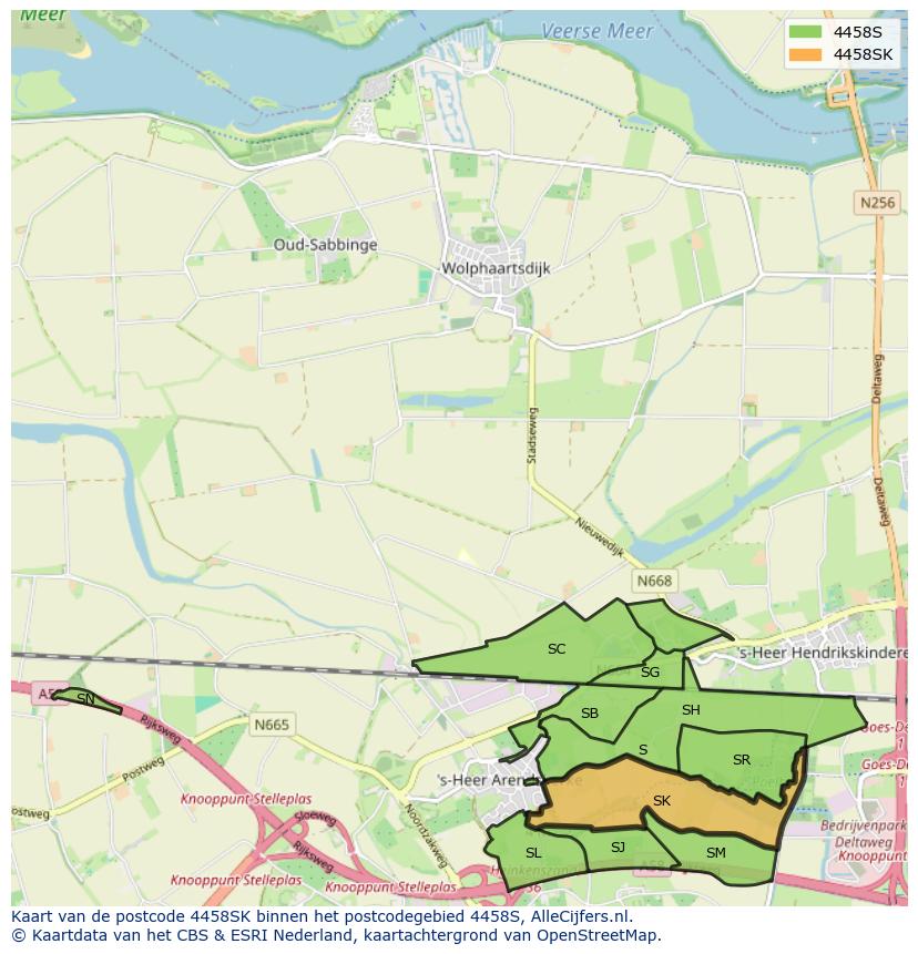 Afbeelding van het postcodegebied 4458 SK op de kaart.