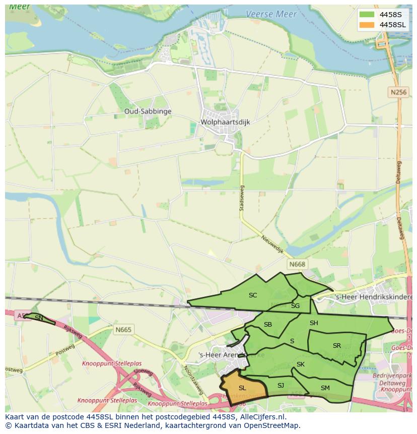 Afbeelding van het postcodegebied 4458 SL op de kaart.