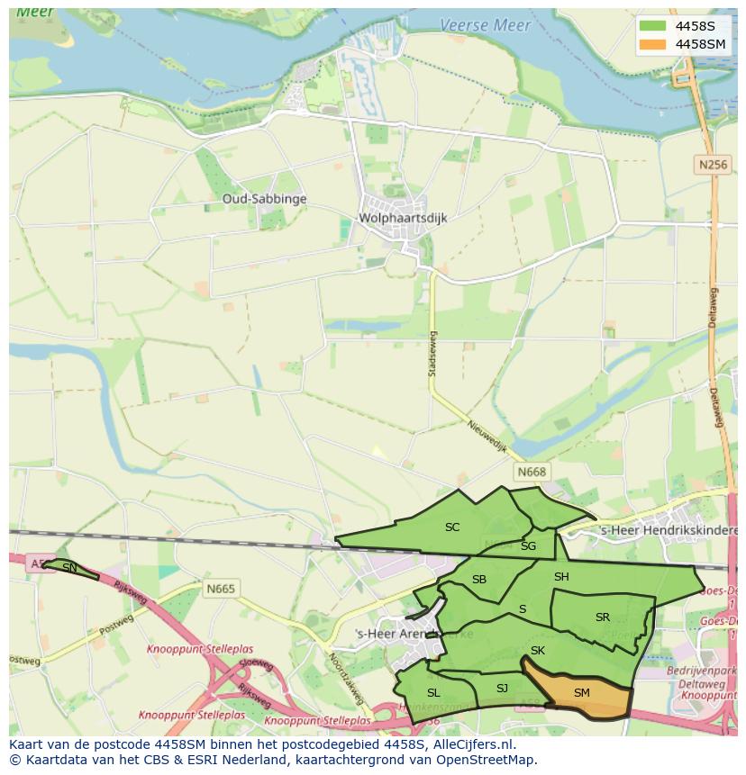 Afbeelding van het postcodegebied 4458 SM op de kaart.