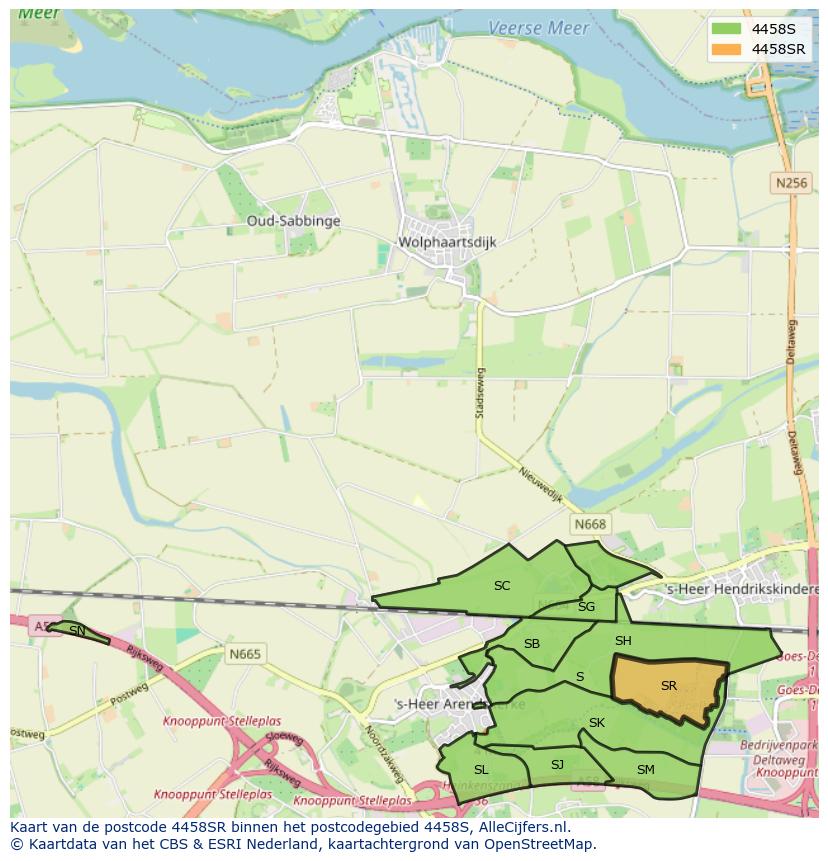 Afbeelding van het postcodegebied 4458 SR op de kaart.