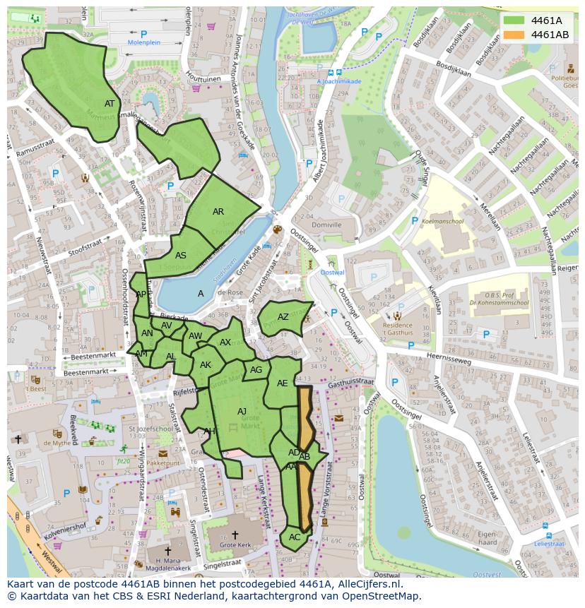 Afbeelding van het postcodegebied 4461 AB op de kaart.