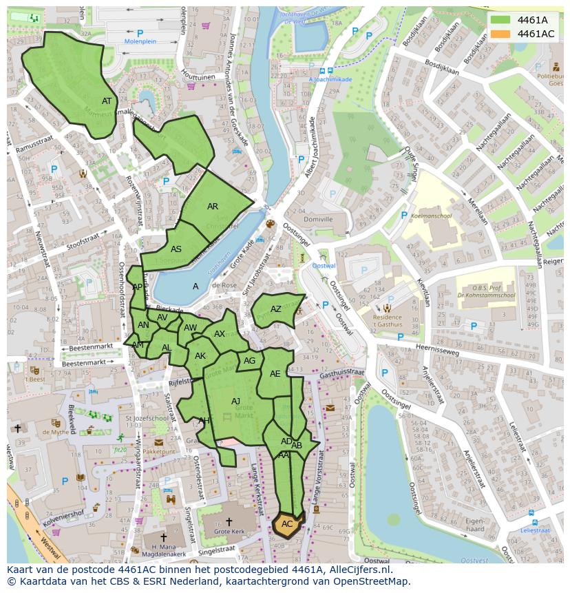 Afbeelding van het postcodegebied 4461 AC op de kaart.