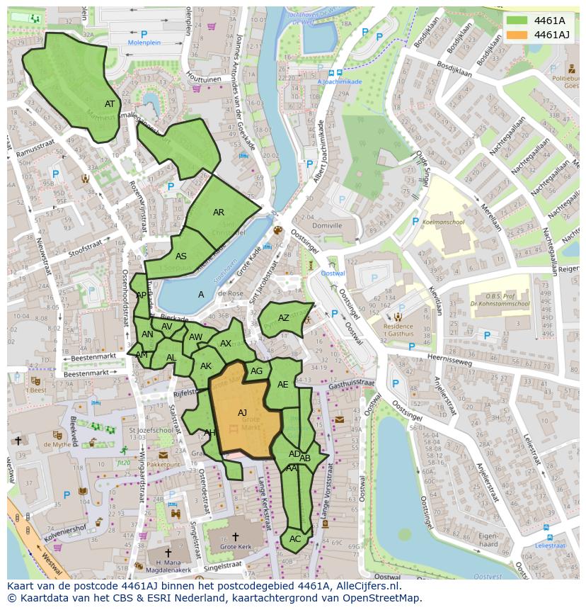 Afbeelding van het postcodegebied 4461 AJ op de kaart.