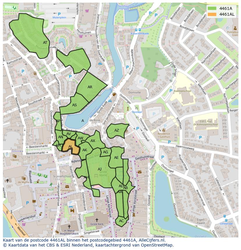 Afbeelding van het postcodegebied 4461 AL op de kaart.