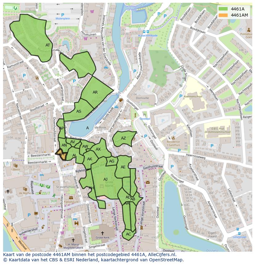 Afbeelding van het postcodegebied 4461 AM op de kaart.