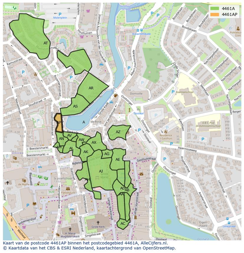 Afbeelding van het postcodegebied 4461 AP op de kaart.