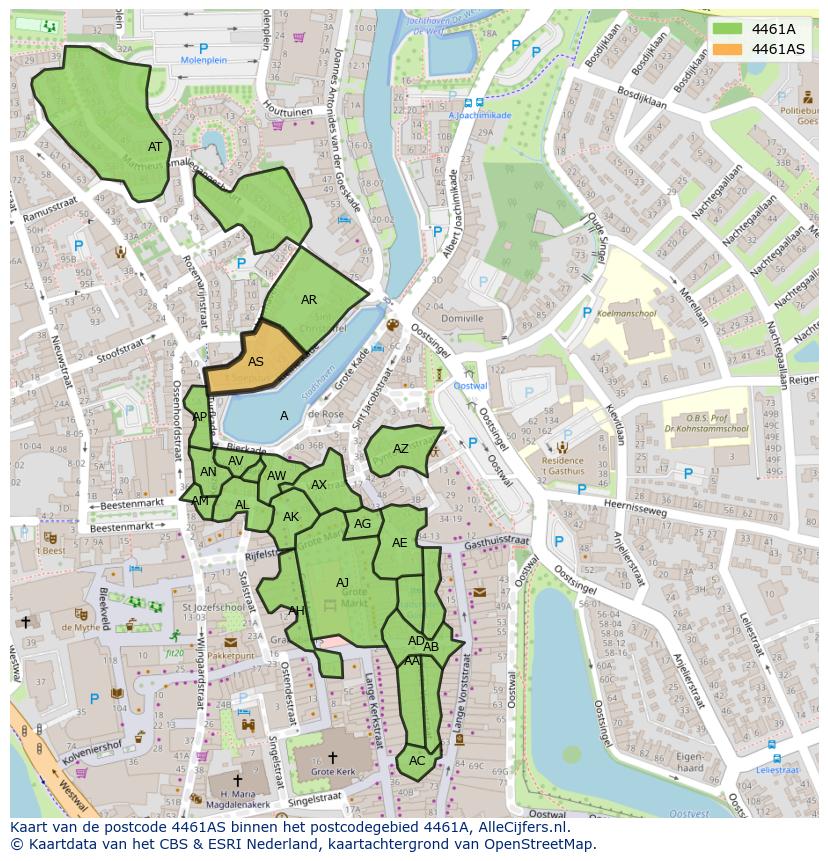 Afbeelding van het postcodegebied 4461 AS op de kaart.