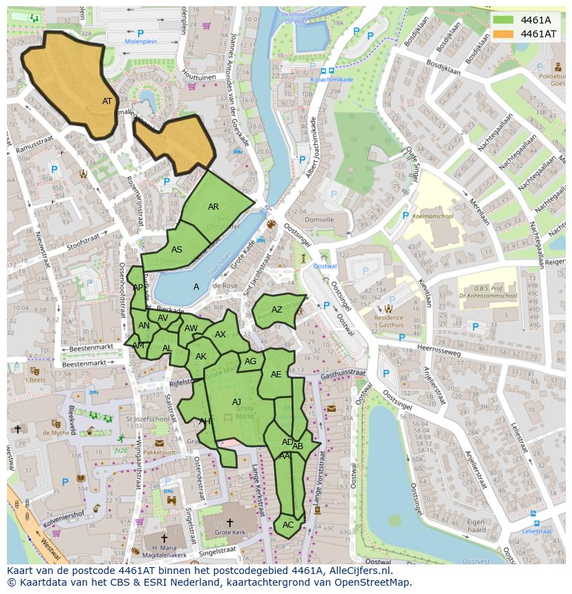 Afbeelding van het postcodegebied 4461 AT op de kaart.