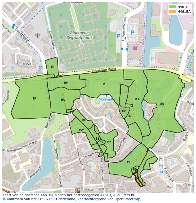 Afbeelding van het postcodegebied 4461 BA op de kaart.