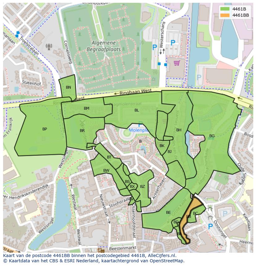 Afbeelding van het postcodegebied 4461 BB op de kaart.