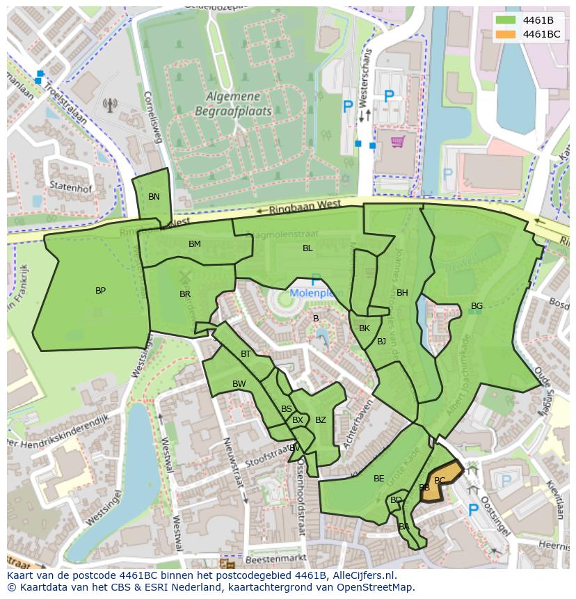 Afbeelding van het postcodegebied 4461 BC op de kaart.