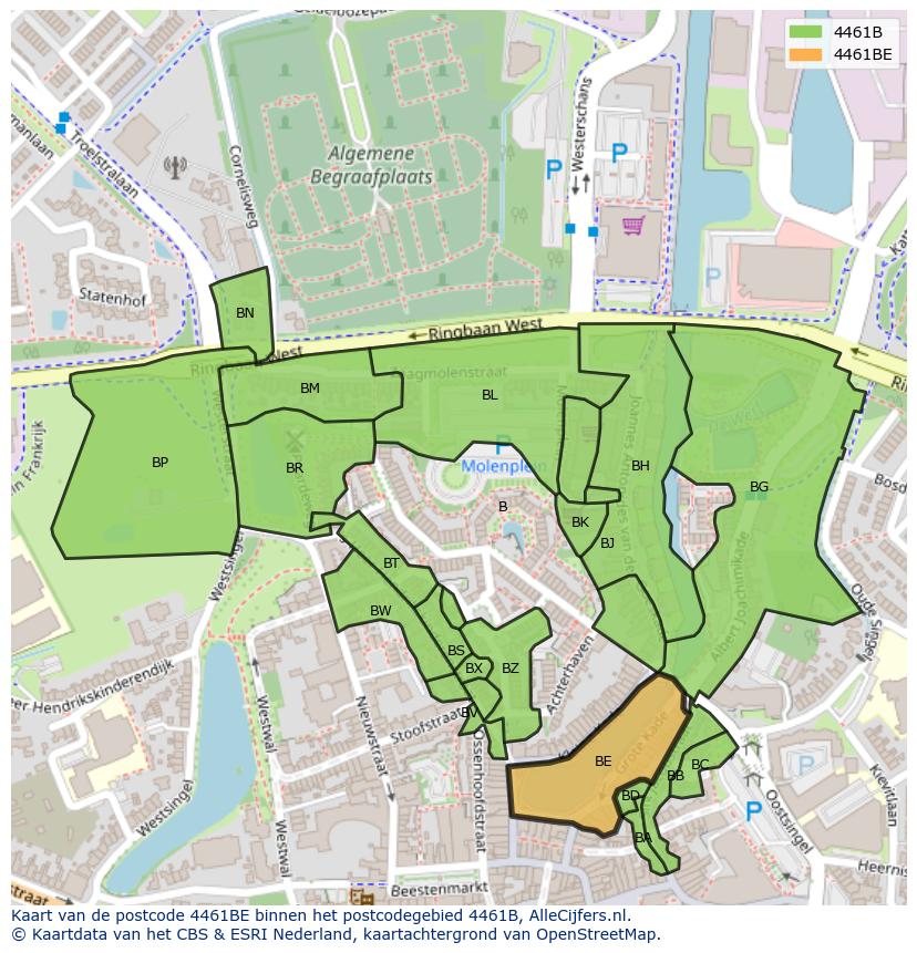 Afbeelding van het postcodegebied 4461 BE op de kaart.