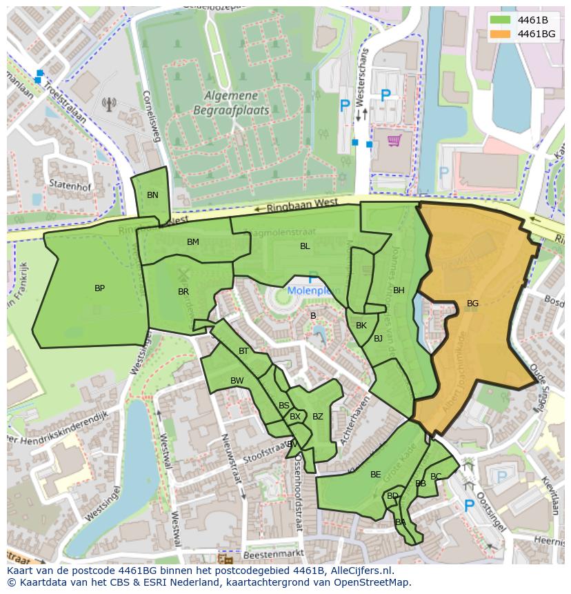 Afbeelding van het postcodegebied 4461 BG op de kaart.