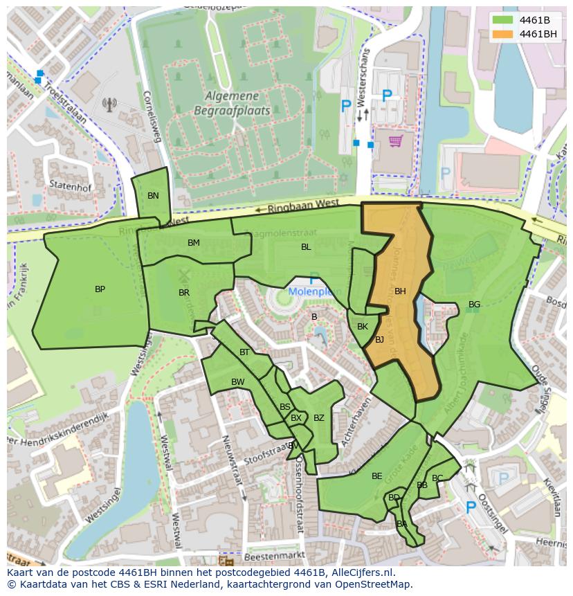 Afbeelding van het postcodegebied 4461 BH op de kaart.