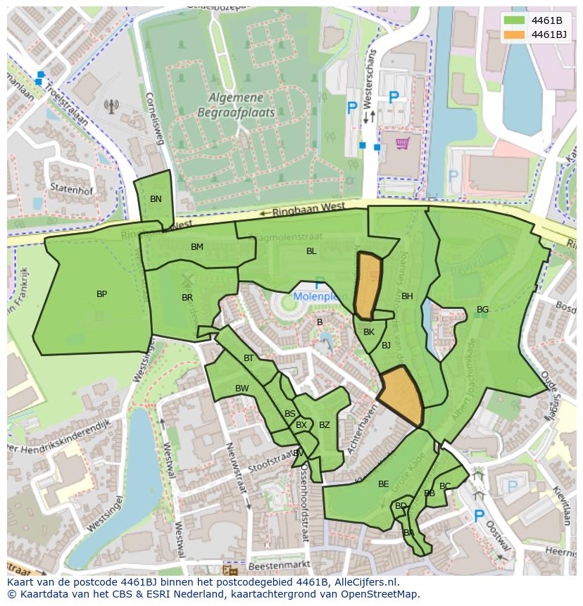 Afbeelding van het postcodegebied 4461 BJ op de kaart.