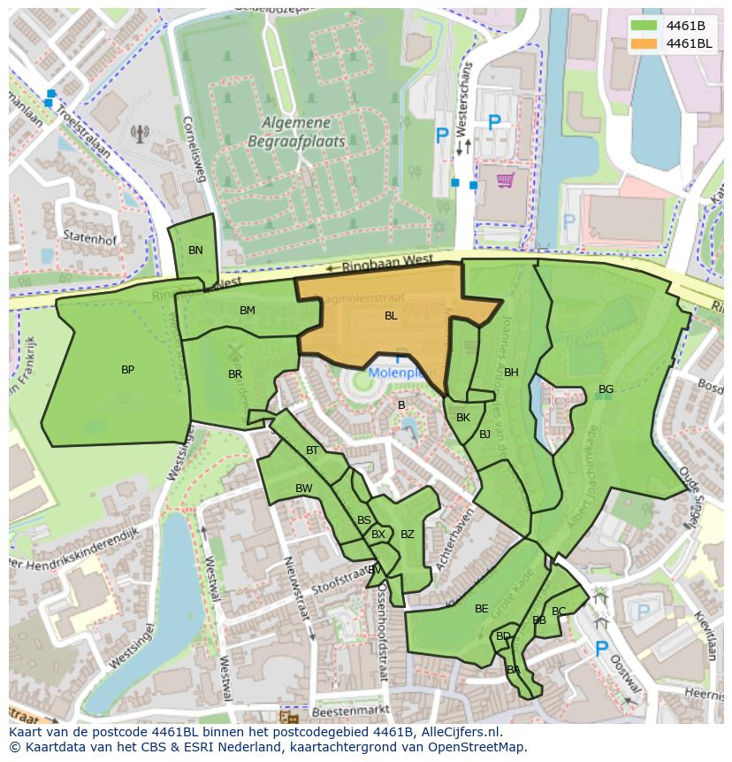 Afbeelding van het postcodegebied 4461 BL op de kaart.