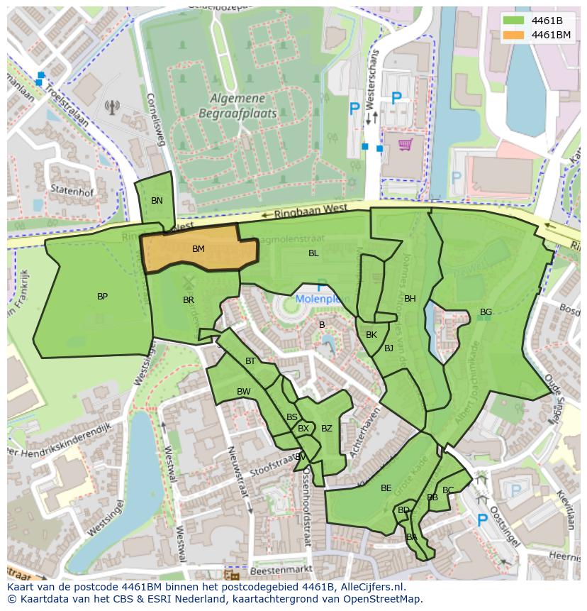 Afbeelding van het postcodegebied 4461 BM op de kaart.