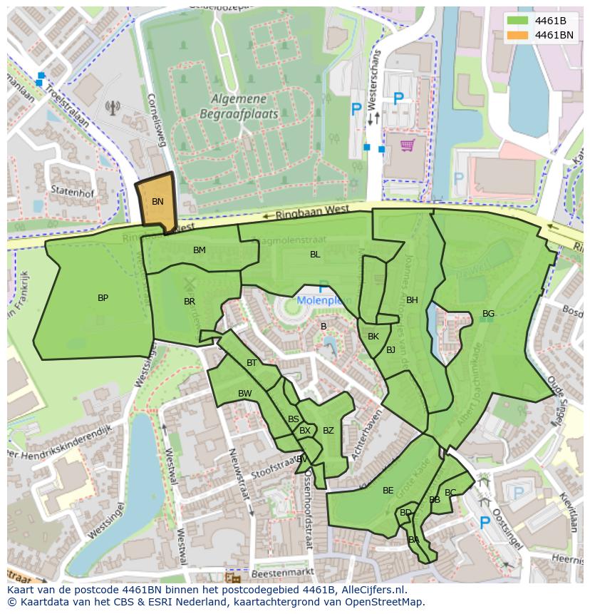 Afbeelding van het postcodegebied 4461 BN op de kaart.