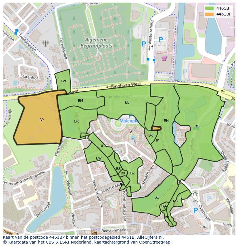 Afbeelding van het postcodegebied 4461 BP op de kaart.