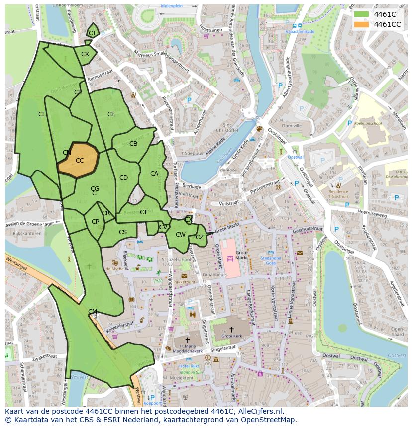 Afbeelding van het postcodegebied 4461 CC op de kaart.