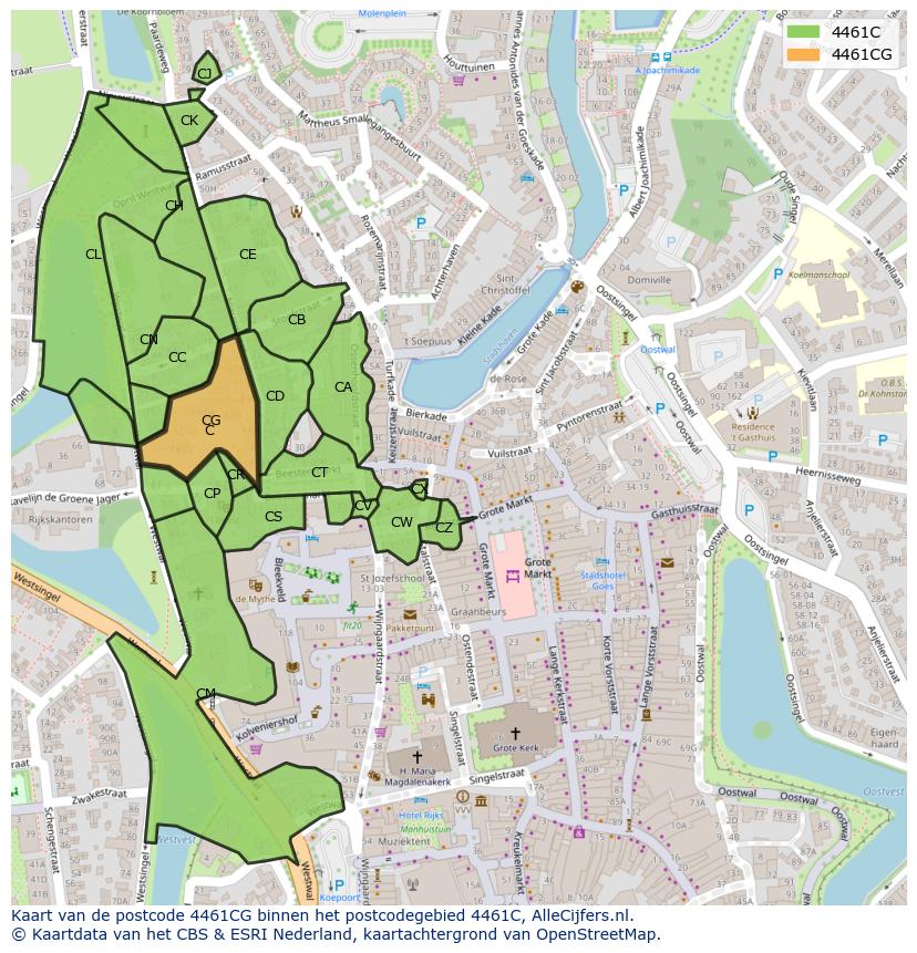 Afbeelding van het postcodegebied 4461 CG op de kaart.