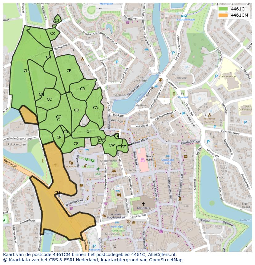 Afbeelding van het postcodegebied 4461 CM op de kaart.