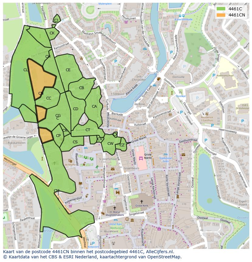 Afbeelding van het postcodegebied 4461 CN op de kaart.