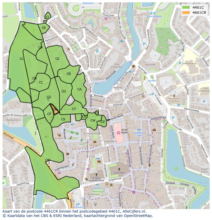 Afbeelding van het postcodegebied 4461 CR op de kaart.