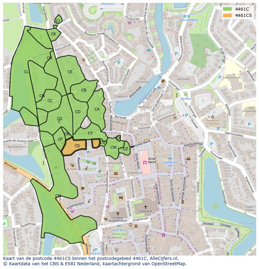 Afbeelding van het postcodegebied 4461 CS op de kaart.