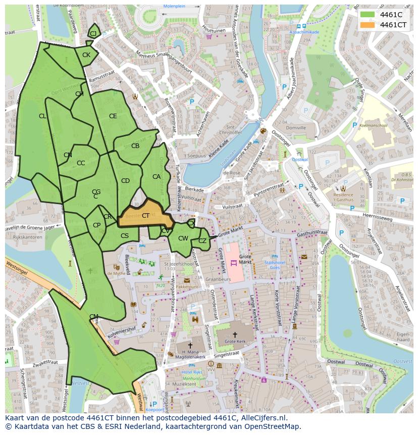 Afbeelding van het postcodegebied 4461 CT op de kaart.