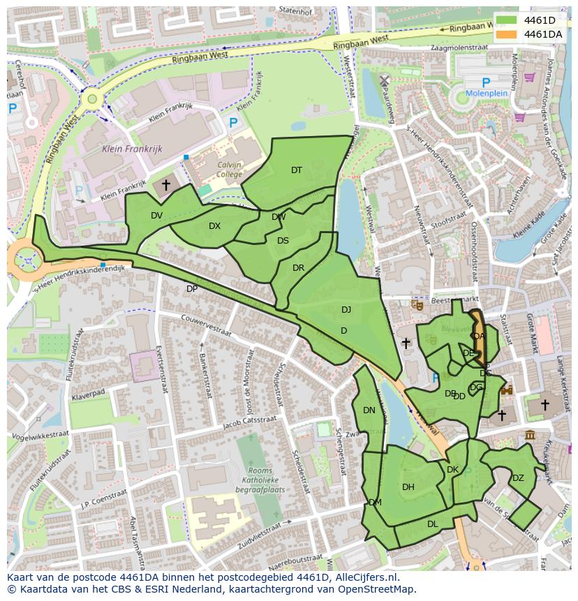Afbeelding van het postcodegebied 4461 DA op de kaart.
