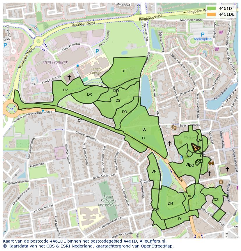 Afbeelding van het postcodegebied 4461 DE op de kaart.
