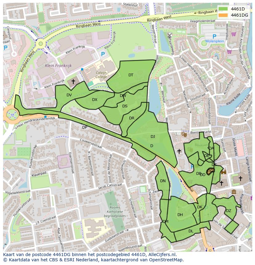 Afbeelding van het postcodegebied 4461 DG op de kaart.
