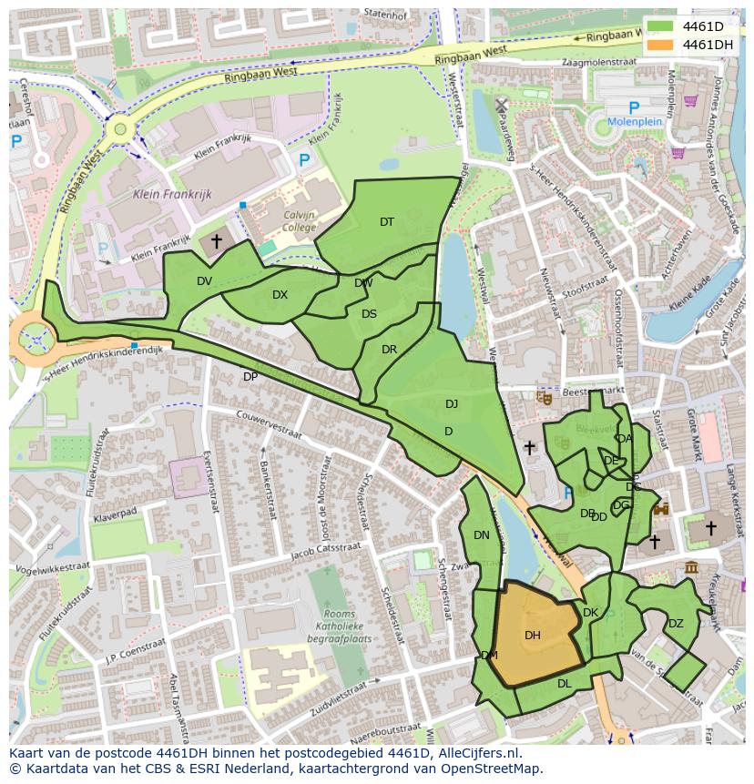 Afbeelding van het postcodegebied 4461 DH op de kaart.