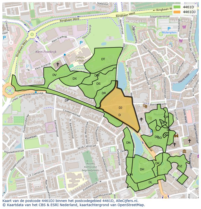 Afbeelding van het postcodegebied 4461 DJ op de kaart.