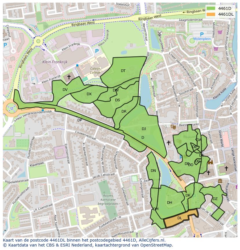 Afbeelding van het postcodegebied 4461 DL op de kaart.