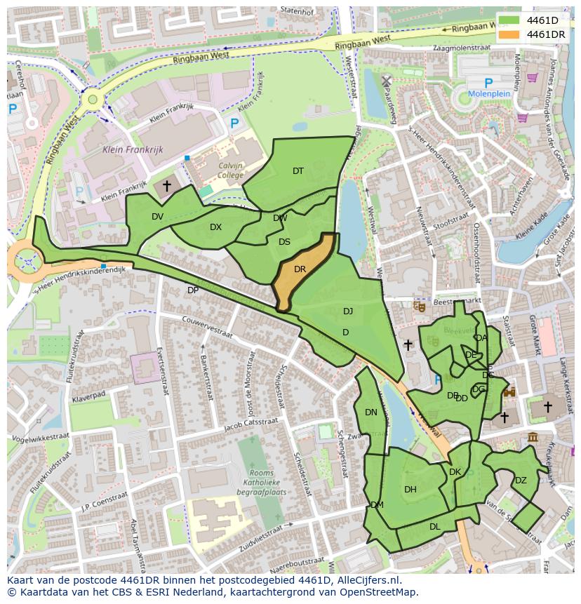 Afbeelding van het postcodegebied 4461 DR op de kaart.