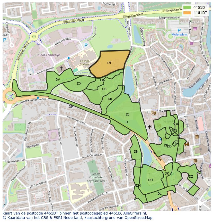 Afbeelding van het postcodegebied 4461 DT op de kaart.