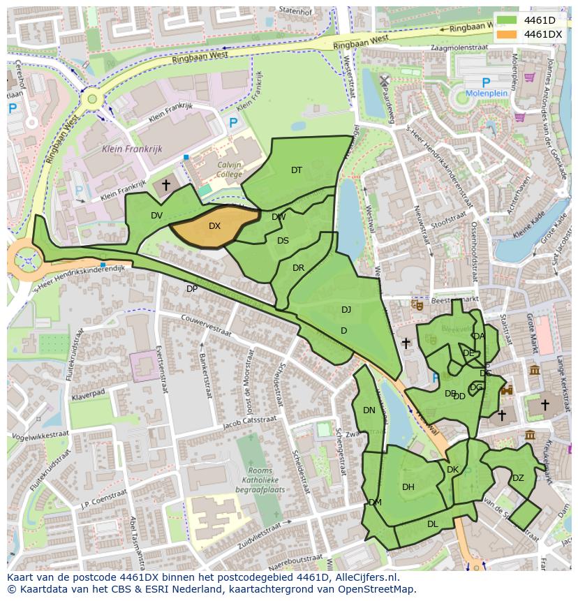 Afbeelding van het postcodegebied 4461 DX op de kaart.