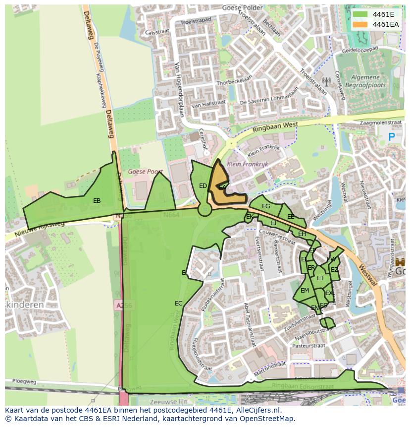 Afbeelding van het postcodegebied 4461 EA op de kaart.