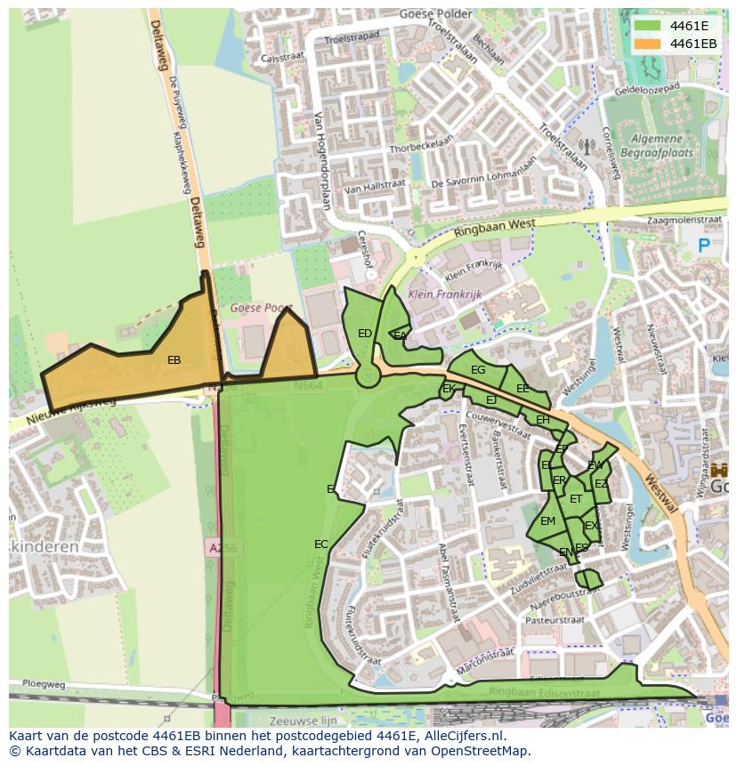 Afbeelding van het postcodegebied 4461 EB op de kaart.