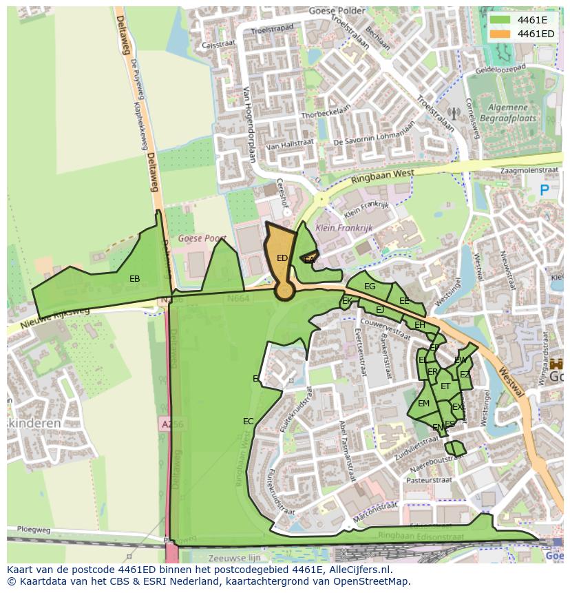 Afbeelding van het postcodegebied 4461 ED op de kaart.