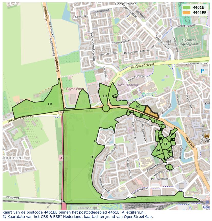 Afbeelding van het postcodegebied 4461 EE op de kaart.