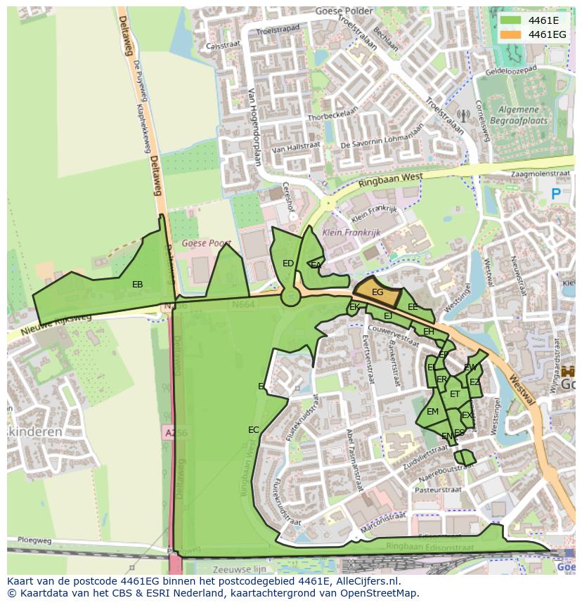 Afbeelding van het postcodegebied 4461 EG op de kaart.