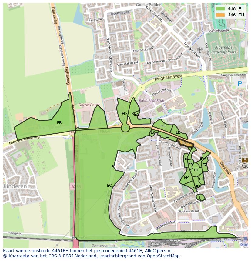 Afbeelding van het postcodegebied 4461 EH op de kaart.