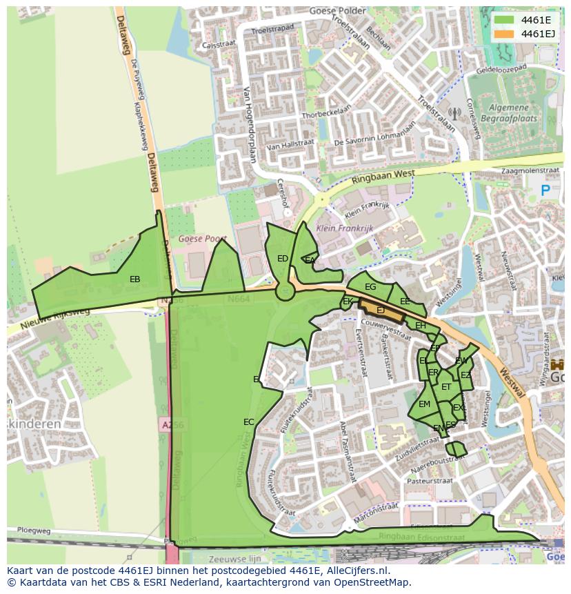 Afbeelding van het postcodegebied 4461 EJ op de kaart.