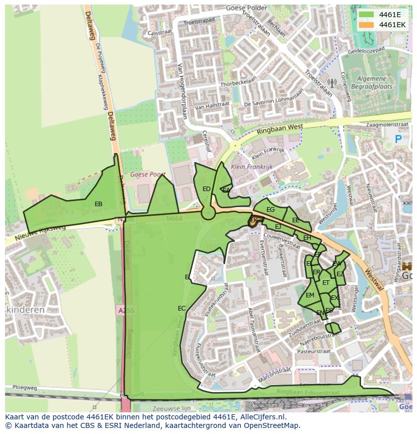 Afbeelding van het postcodegebied 4461 EK op de kaart.