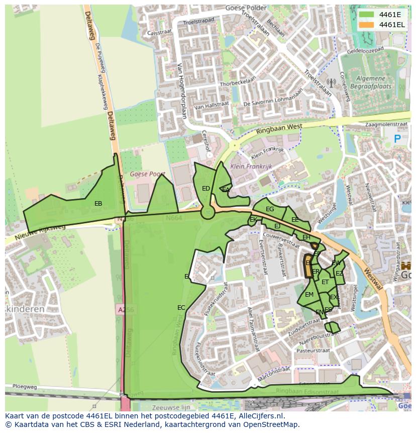 Afbeelding van het postcodegebied 4461 EL op de kaart.