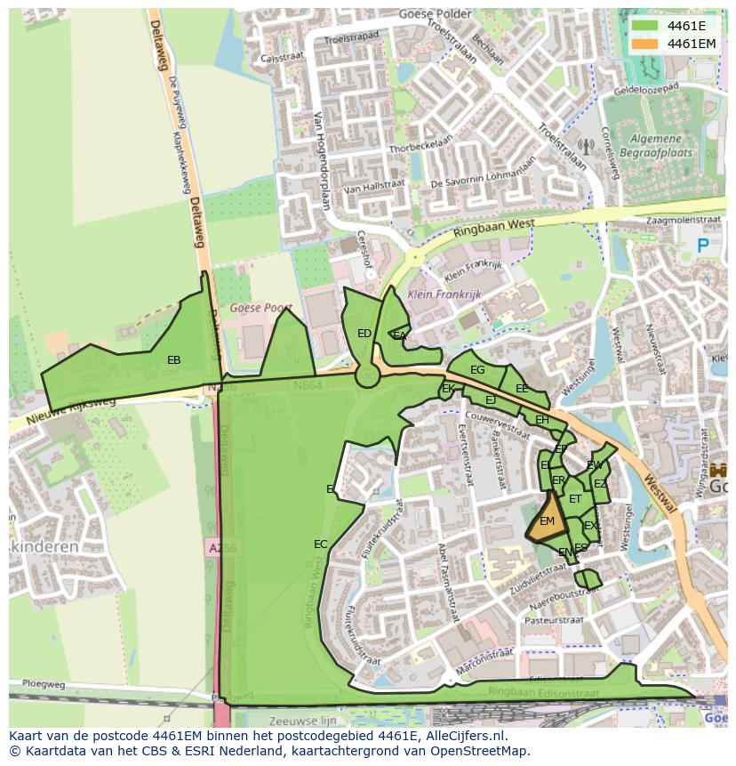 Afbeelding van het postcodegebied 4461 EM op de kaart.
